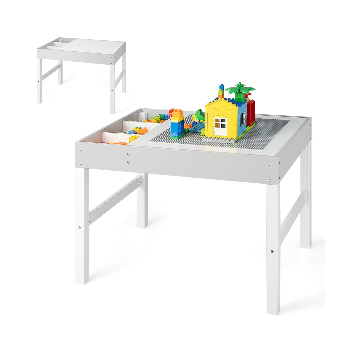 3-in-1 Wooden Kids Activity Table with Reversible and Removable Tabletop-White