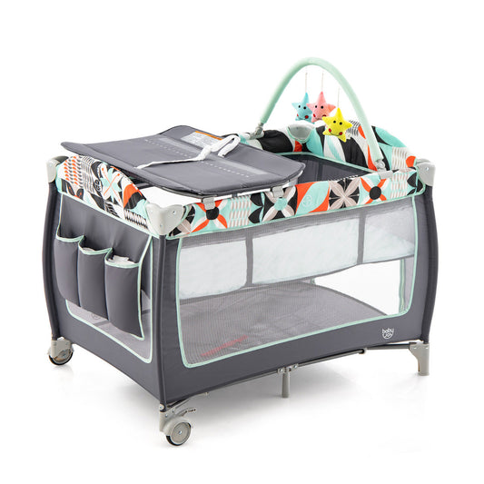 3 in 1 Baby Playard Portable Infant Nursery Center with Toy Bar-Blue