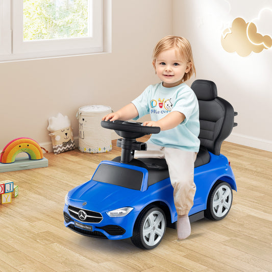3-in-1 Ride on Push Car with Adjustable Canopy and Steering Push Bar-Navy