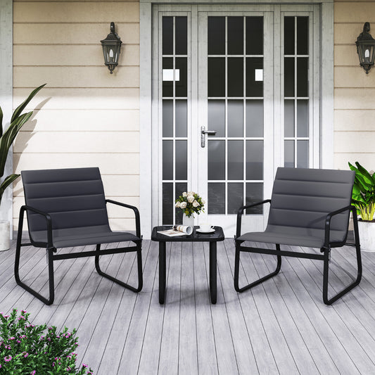 3 Piece Patio Bistro Set with Removable Cushions and Tempered Glass Tabletop-Grey