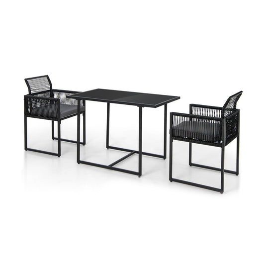 3 Pieces Space-Saving Patio Rattan Outdoor Dining Set-Black
