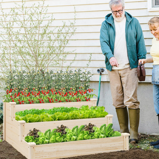 3-tier Fir Wood Raised Garden Bed with Open-ended Base