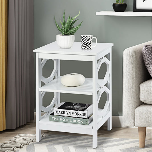3-Tier Bedside Table with Storage Shelves for Living Room Bedroom Set of 2-White