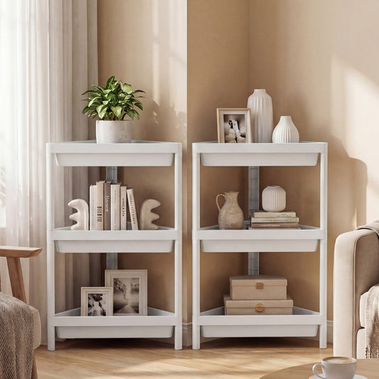 3-Tier Corner Shower Caddy 2-Pack Bathroom Standing Shelf with Detachable Design-White