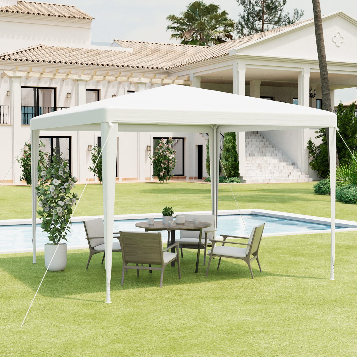 3x3m garden tent with 4 removable side walls & windows ideal for weddings