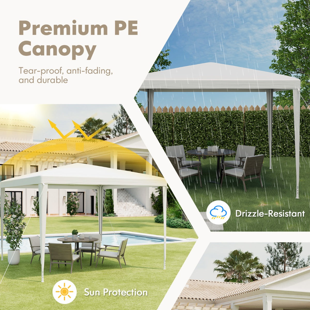 3x3m garden tent with 4 removable side walls & windows ideal for weddings