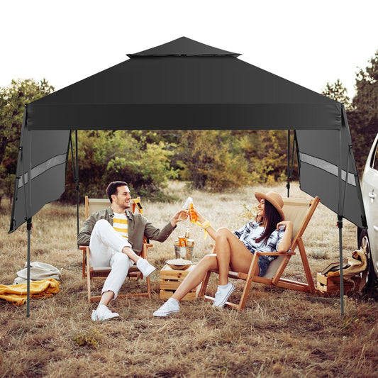 3 x 3m Rolling Pop up Gazebo with Adjustable Dual Awnings and Height-Black