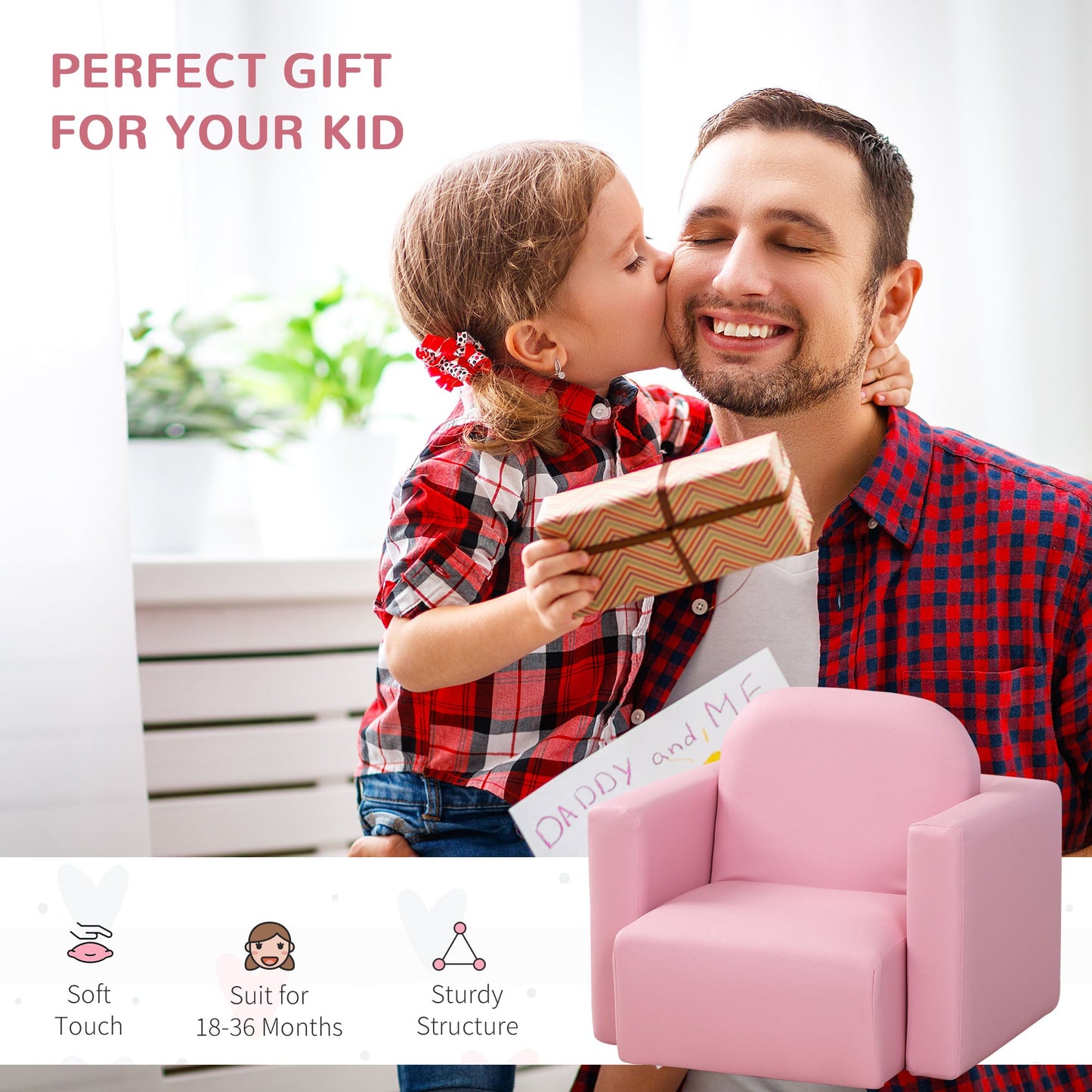 Fotel rozkładany dla malucha HOMCOM 2 w 1, 48 x 44 x 41 cm, do pokoju zabaw Game Relax, różowy