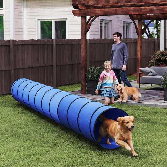 PawHut Dog Tunnel, 500 x 60 cm, Foldable Play Tunnel with 6 Pegs and Bag, Tear-Resistant Outdoor Dog Agility Equipment, Blue
