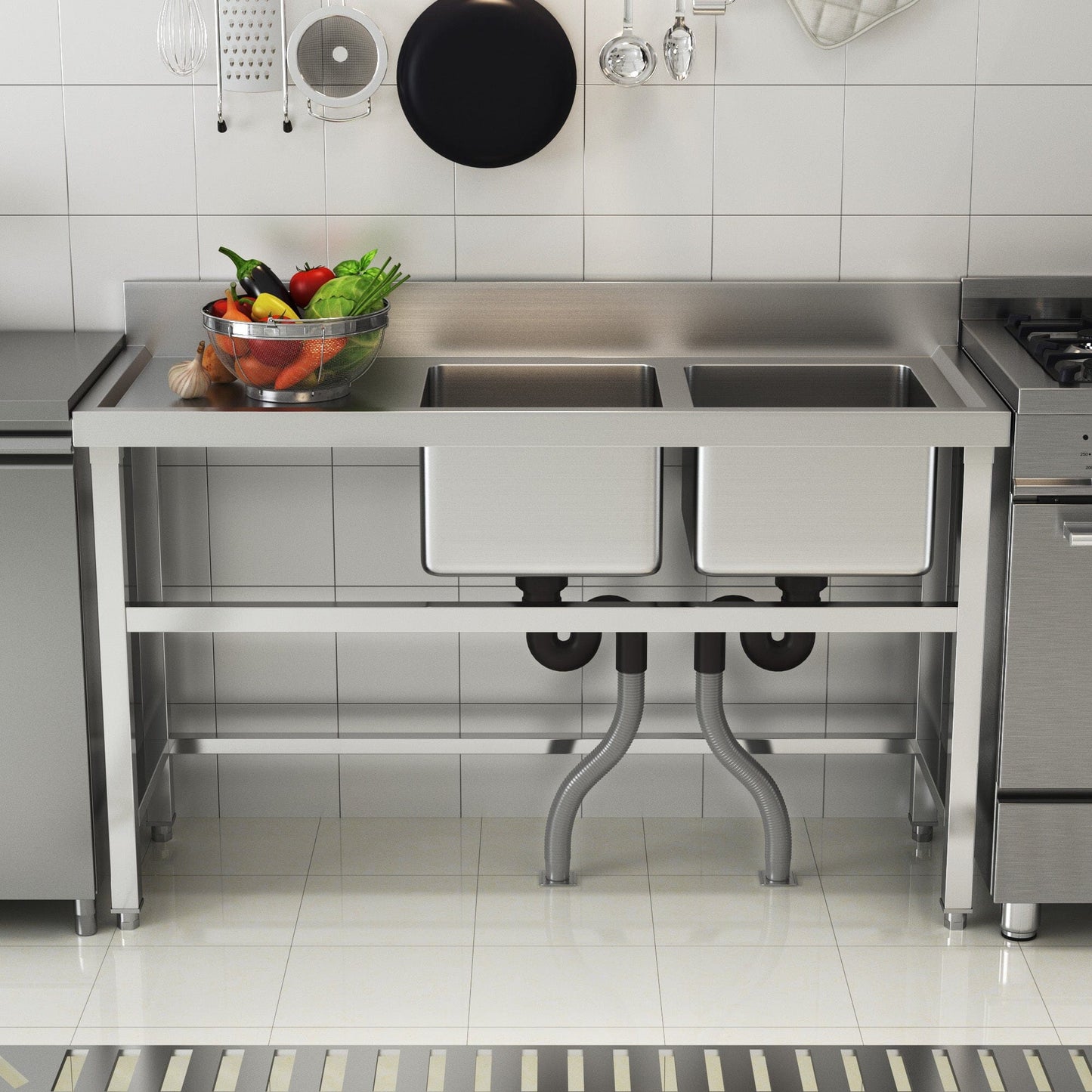 4ft Stainless Steel Kitchen Commercial 3-compartment Sink with Drainboard
