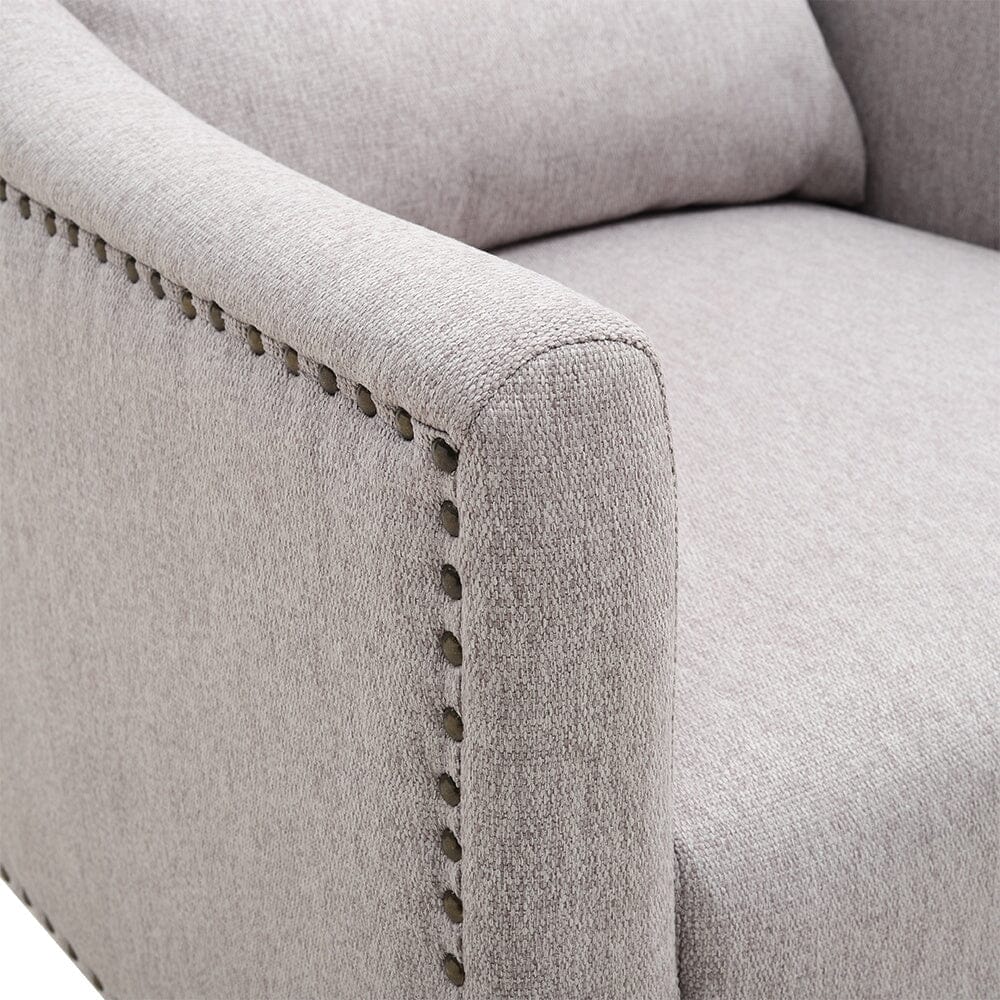 Grey Burlap High Back Studded Armchair with Cushion