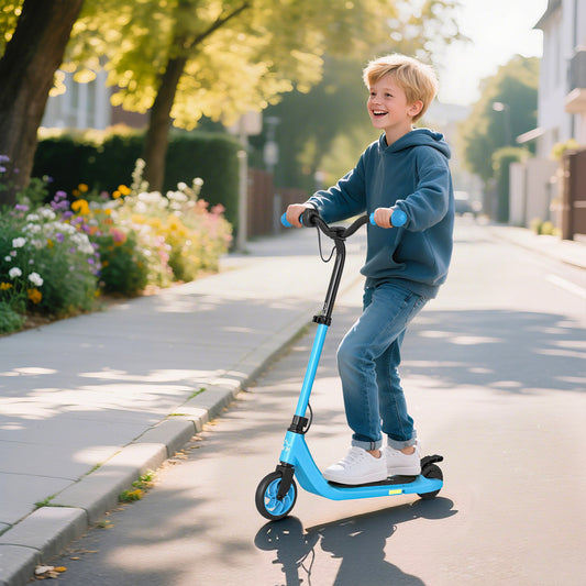 HOMCOM Electric Scooter, 120W Motor E-Scooter, Adjustable Height, Rear Brake for Ages 6+ Years - Blue