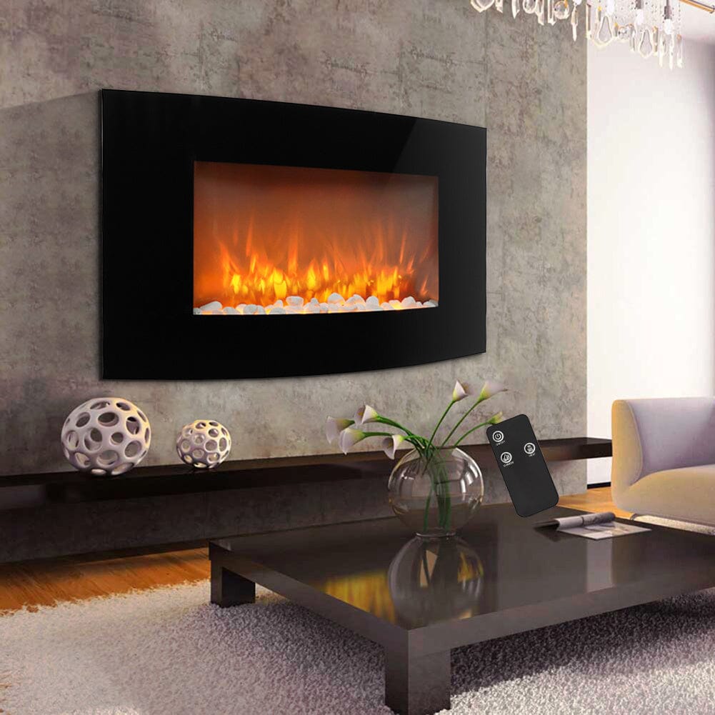 35 Inch Curved Screen Electric Fireplace Realistic 1800W Fire Effect Heater