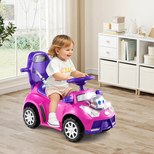 3-in-1 Push Car for Toddler Sliding Car with Seat Belt and Canopy-Pink