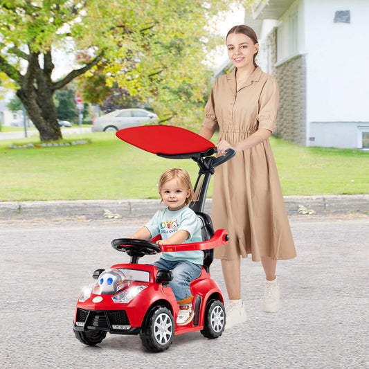 3-in-1 Push Car for Toddler Sliding Car with Seat Belt and Canopy-Red