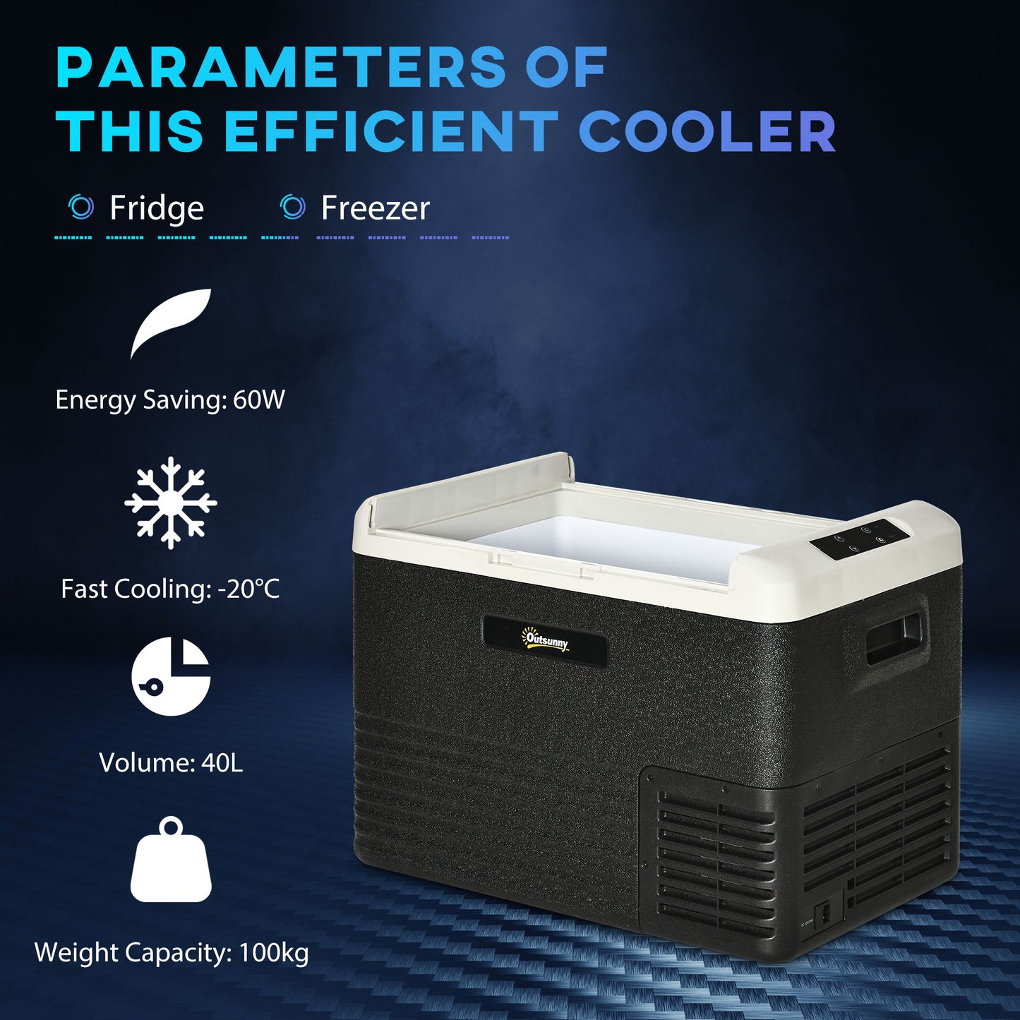 Outsunny 40L Car Refrigerator, Portable Compressor Car Fridge Freezer, Electric Cooler Box with 12/24V DC and 110-240V AC for Camping, Driving, Picnic, Down to -20℃