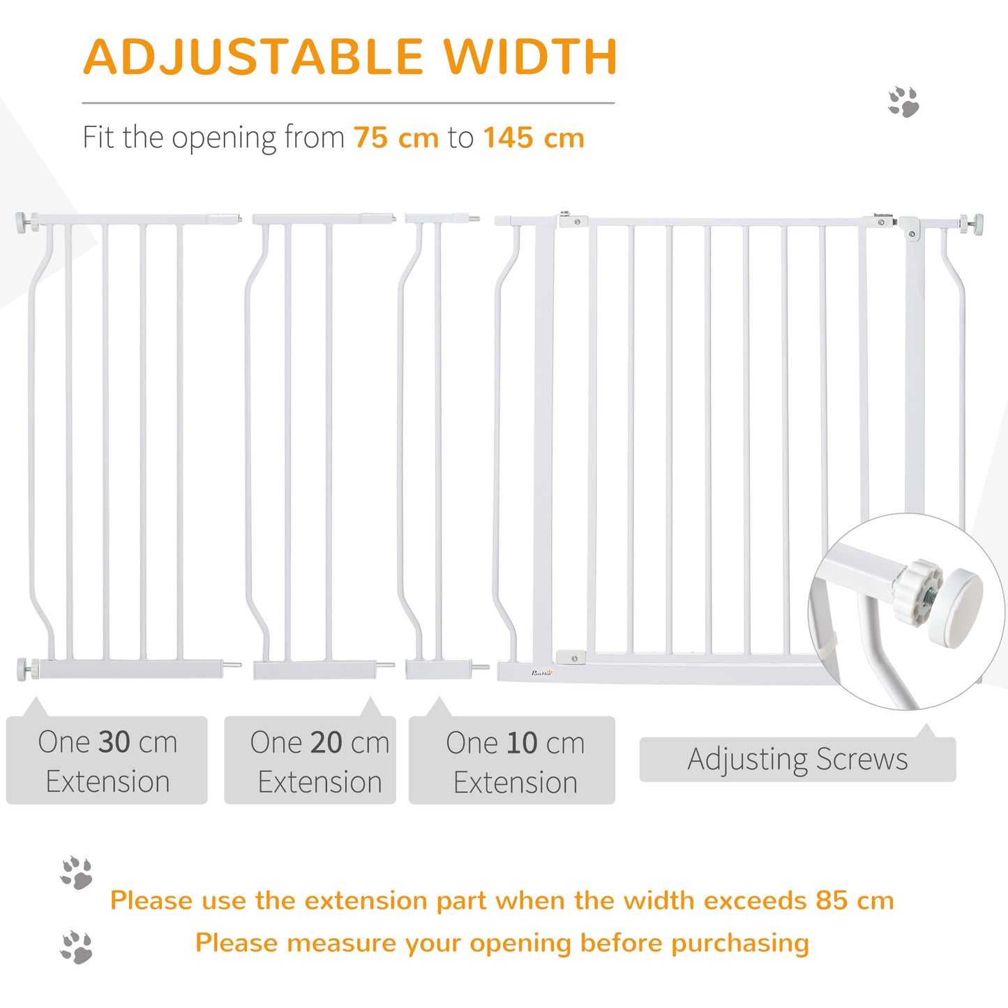 PawHut Extra Wide Dog Safety Gate, with Door Pressure, for Doorways, Hallways, Staircases - White