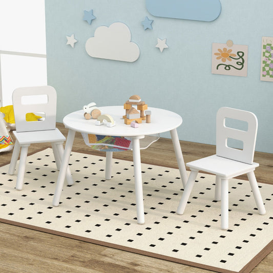 3pcs Wooden Kid's Activity Table Set with Mesh Storage-White