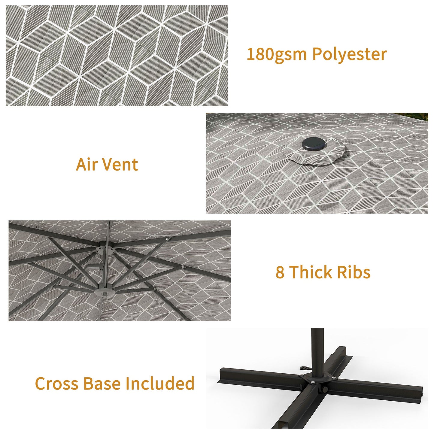 Outsunny 3(m) Convertible Cantilever Parasol and Centre-post Garden Parasol with Cross Base, 360¡ Rotation Banana Parasol with Crank Handle and 8 Ribs, Hanging Patio Umbrella, Black and White