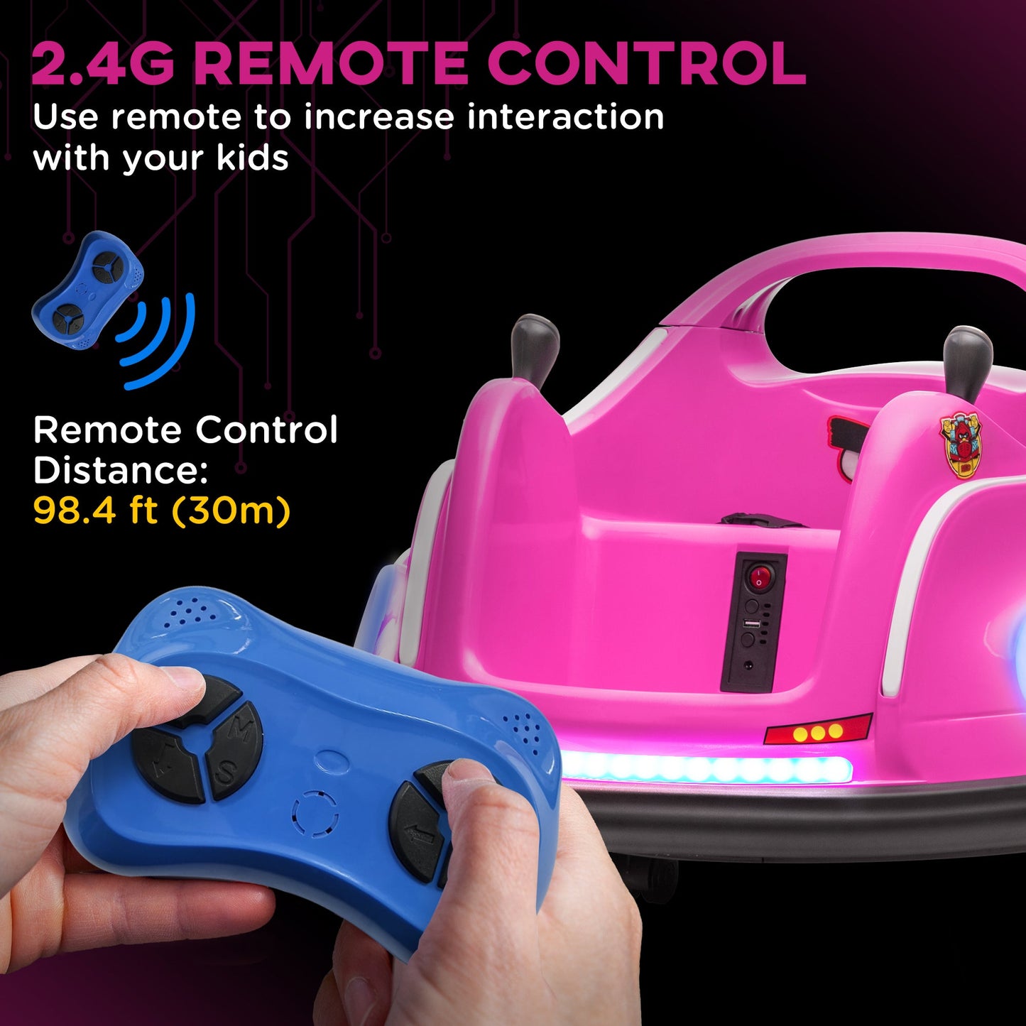 AIYAPLAY Angry Bird Licencjonowany Waltzer Car, 12 V Dziecięcy Bumper Car z Joystickami, Pilotem, Muzycznymi Światłami LED - Różowy