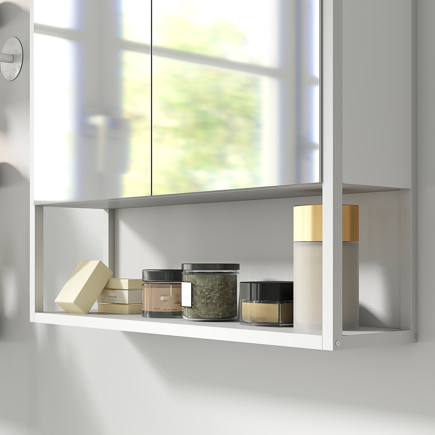 HOMCOM Bathroom Mirror Cabinet with Soft-Close Doors and Adjustable Shelf - White