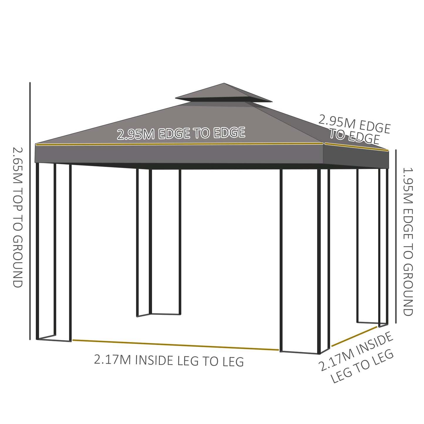 Outsunny 3 x 3 m Garden Gazebo Double Roof Marquee Patio Wedding Party Tent Canopy Shelter with Sidewalls (Brown)