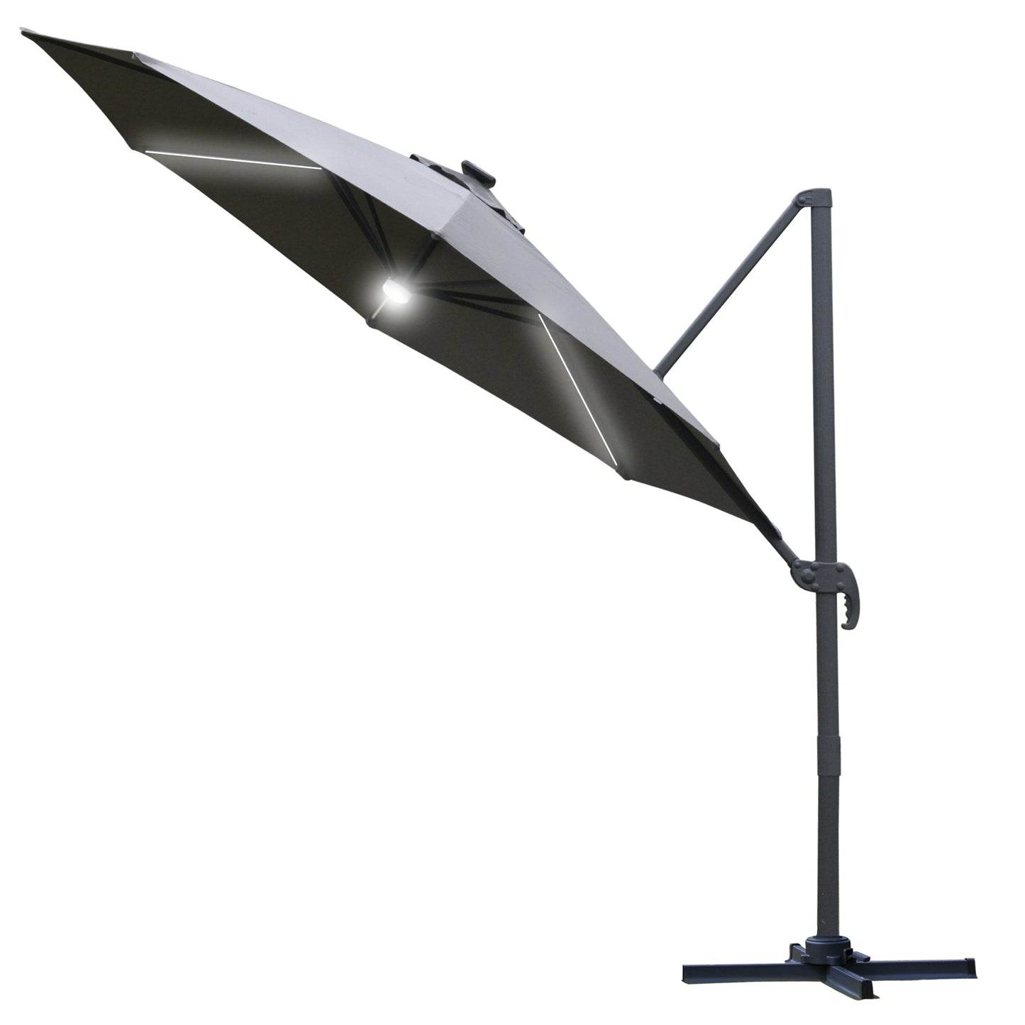 Outsunny 3(m) Parasol zewnętrzny LED Cantilever z podstawą i lampami solarnymi, szary