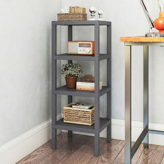 4-Tier Plastic Storage Shelf Freestanding Utility Rack-Grey