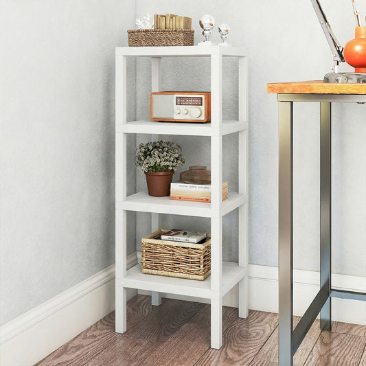 4-Tier Plastic Storage Shelf Freestanding Utility Rack-White