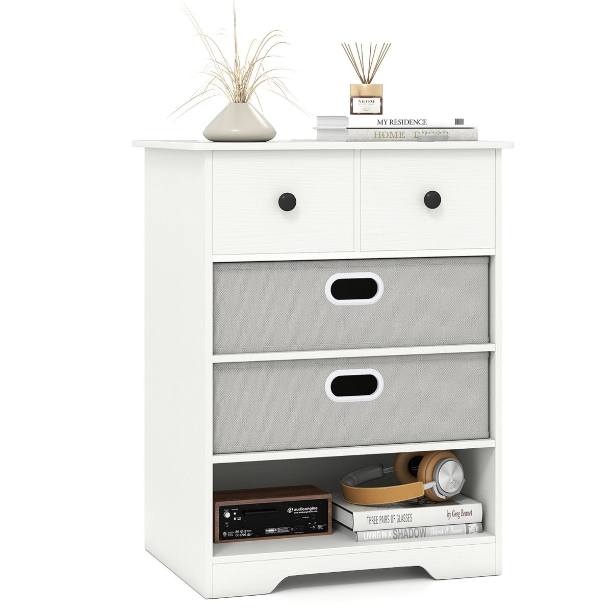 Modern Chest Storage Organizer with Open Shelves-White