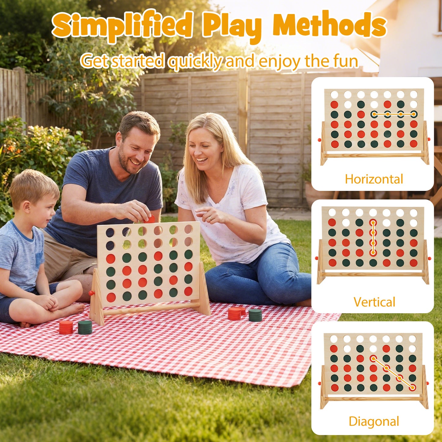 4 in a Row Game Row Connect Game with 42 Chess Pieces and Pine Wood Frame