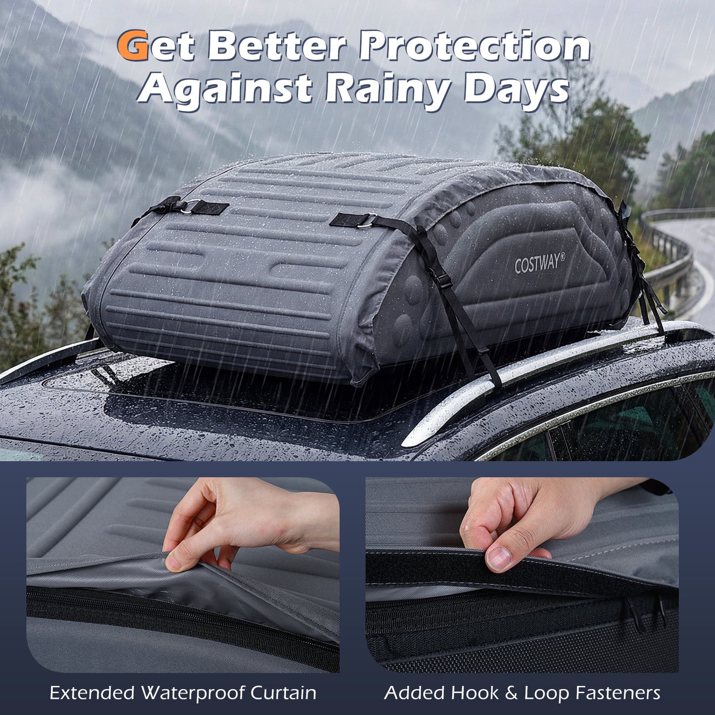 400L Waterproof Car Roof Bag Foldable Rooftop Cargo Carrier with 4 Reinforced Straps-Grey
