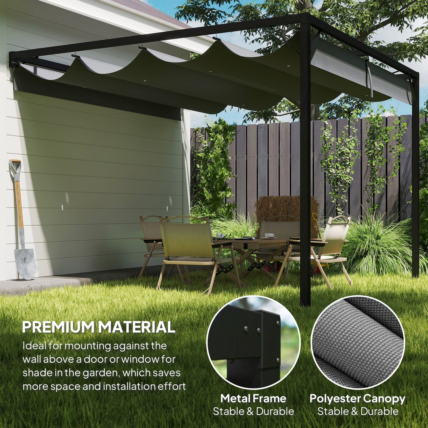 Outsunny 3 x 3(m) Pergola zewnętrzna z chowanym daszkiem - szara