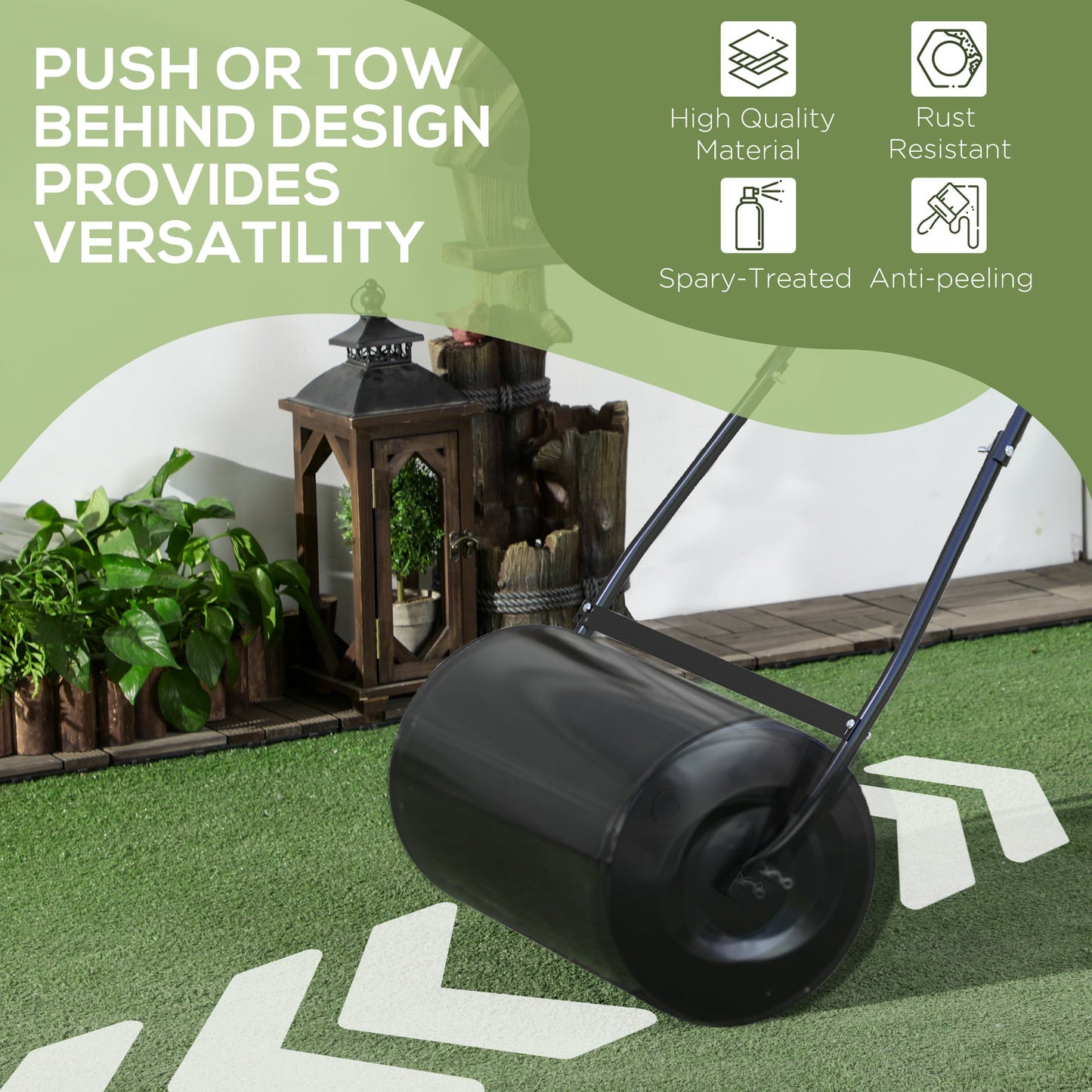 DURHAND 38L Garden Lawn Roller, Water Sand Filled Outdoor Grass Roller, Heavy Duty Metal Lawn Push Rolling Tool Aerator for Grass Seeding, Soil Levelling, Black