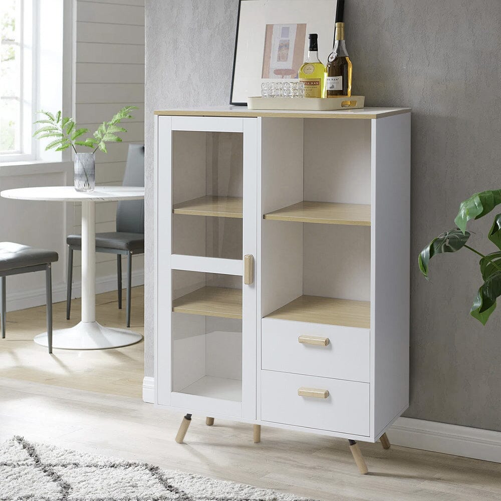 Side Cabinet with Glass Door and 2 Drawers