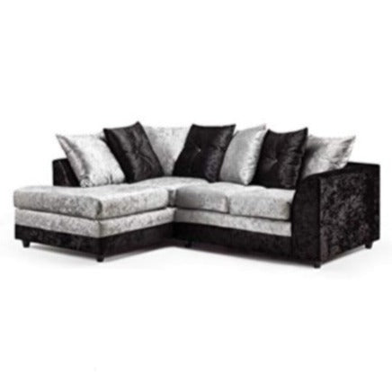 Narożna sofa Dyla Crushed Velvet - czarno-srebrna