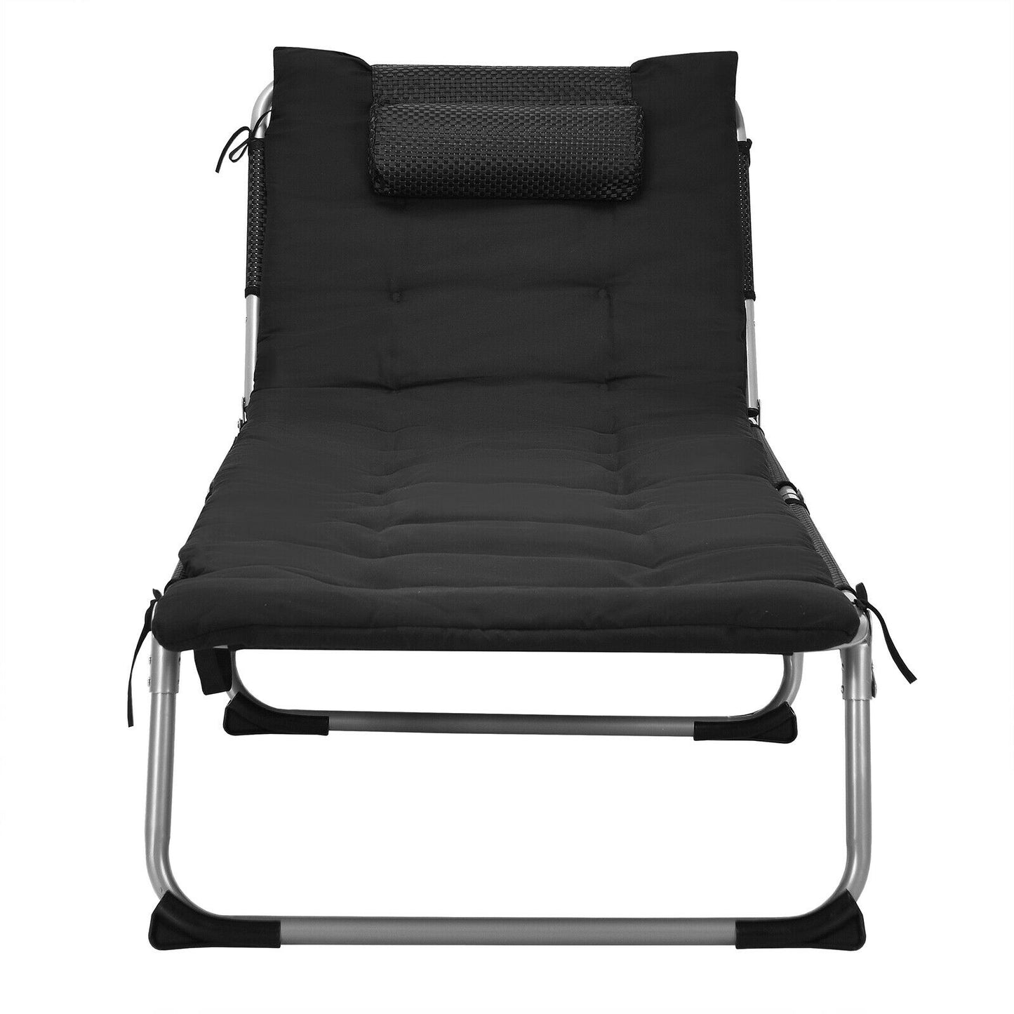 Adjustable Sun Lounger with Soft Mattress and Removable Pillow-Black