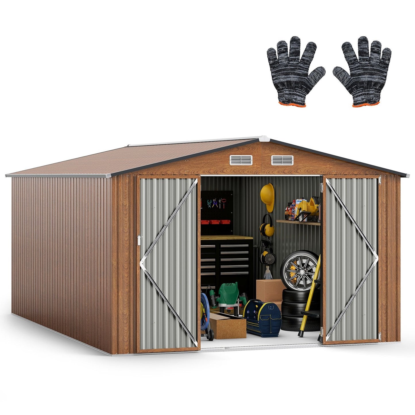 426 cm x 300 cm Outdoor Storage Shed Large Garden Tool House-Wood