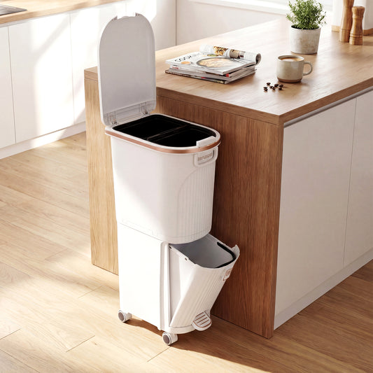 43L Kitchen Trash Can with Lid Double-Layer Sorting Trash Bin-White
