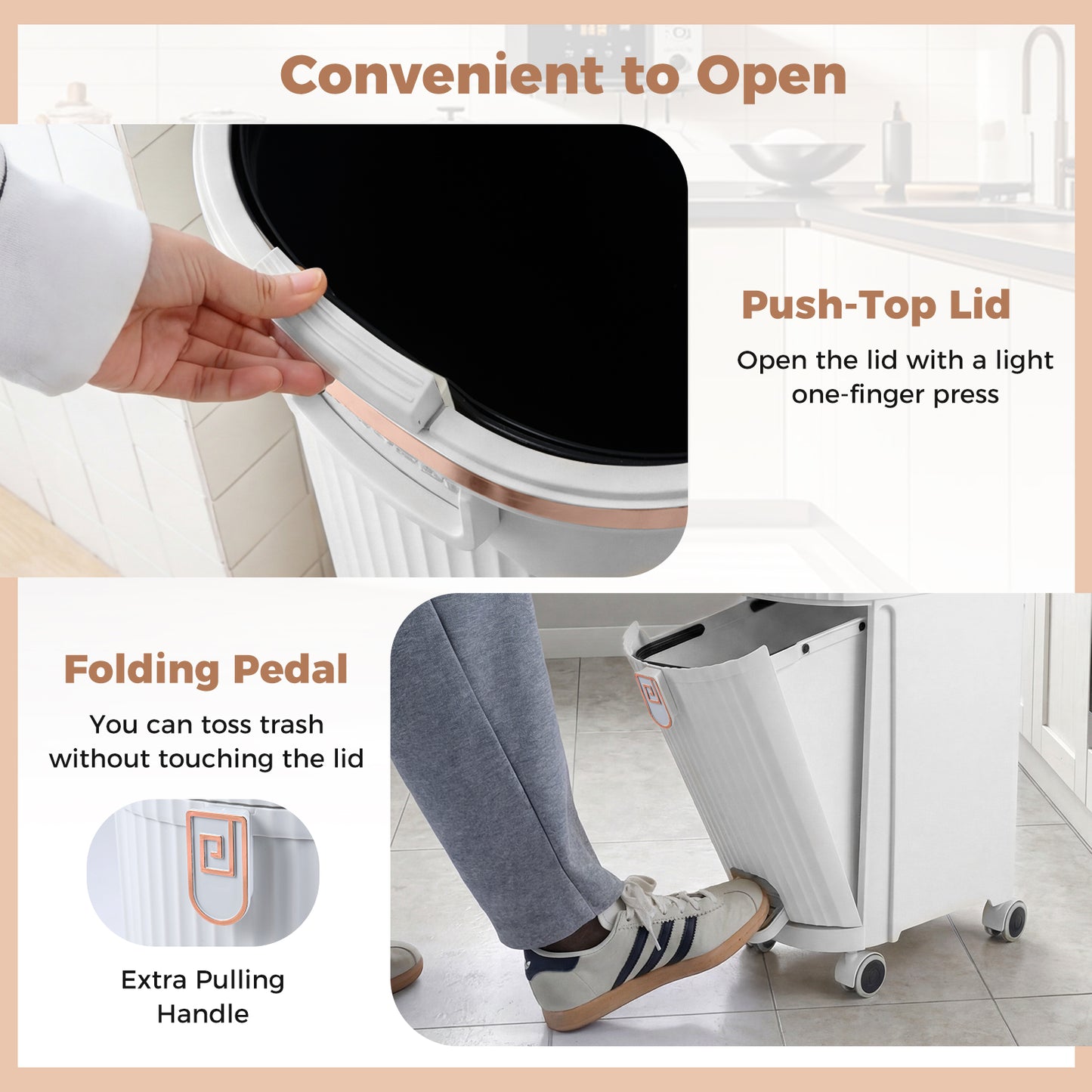 43L Kitchen Trash Can with Lid Double-Layer Sorting Trash Bin-White
