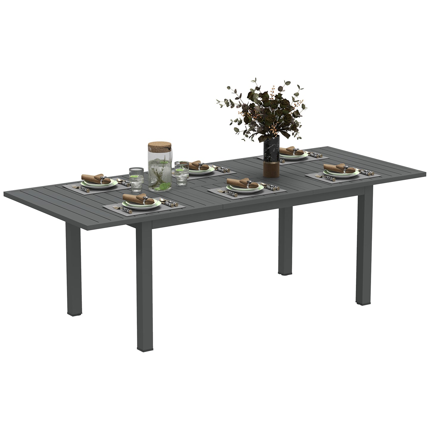Outsunny aluminiowy rozkładany stół ogrodowy z listwami na 6-8 osób, 160/220 x 90 x 73 cm, szary