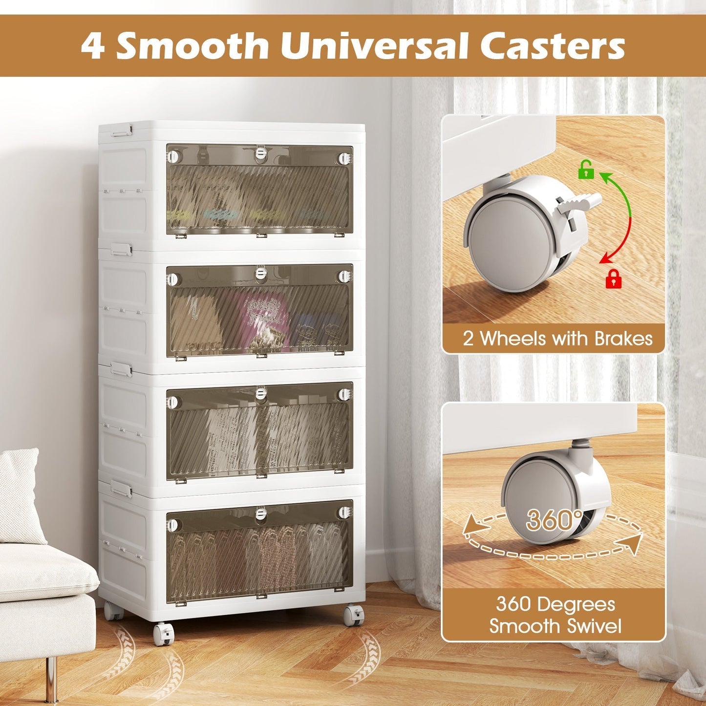 4-Pack Plastic Storage Bins with Lid for Bedroom Living Room-White