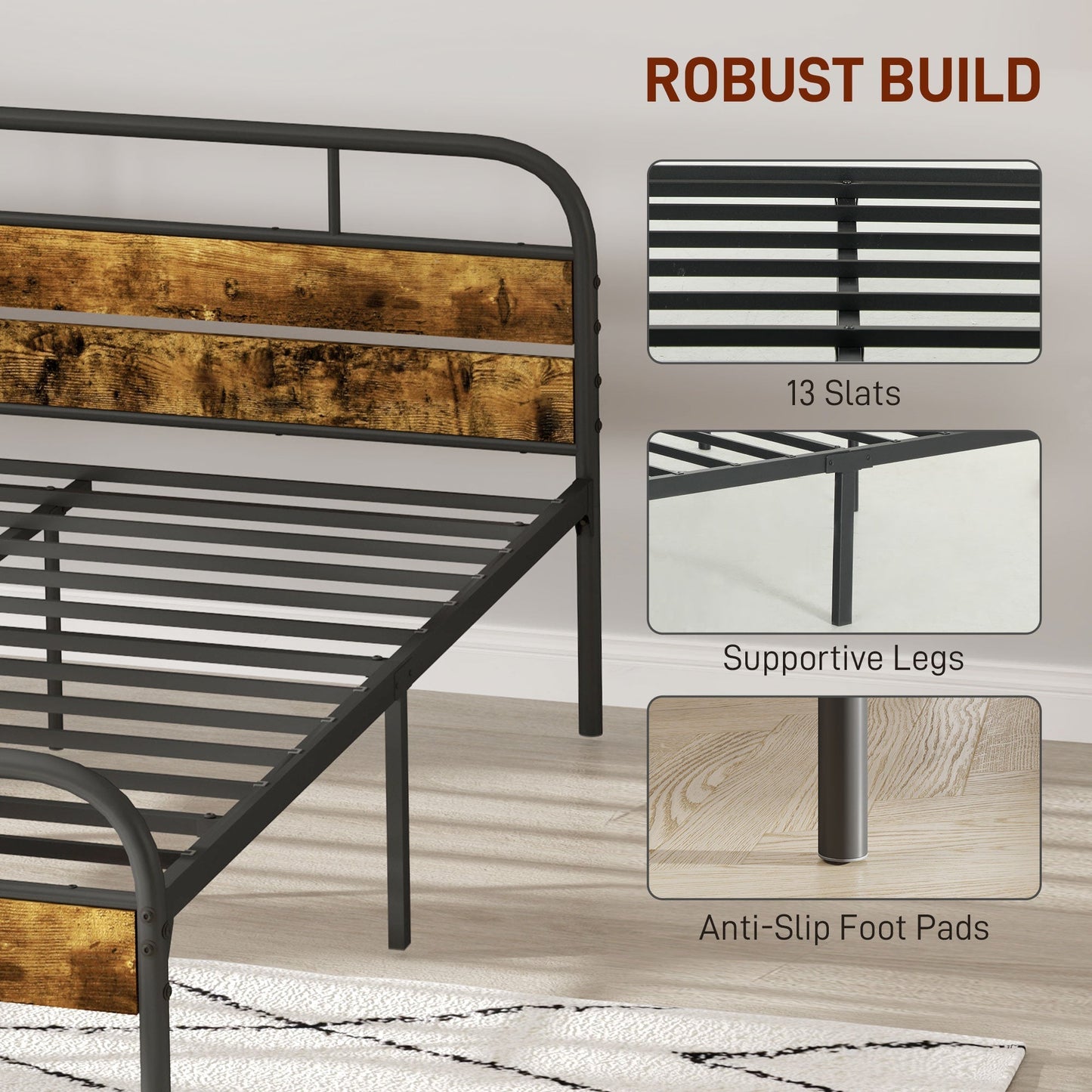 HOMCOM Industrial-Style Double Bed Frame - Black/Brown