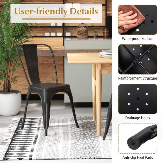 Metal High Back Bar Stools 45cm with Removable Backrest-Black-Set of 4