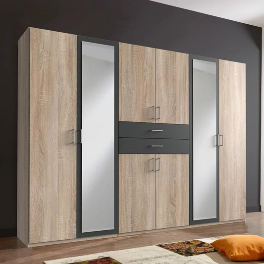DAKAR 6 Door Wardrobe Oak and Graphite 270cm