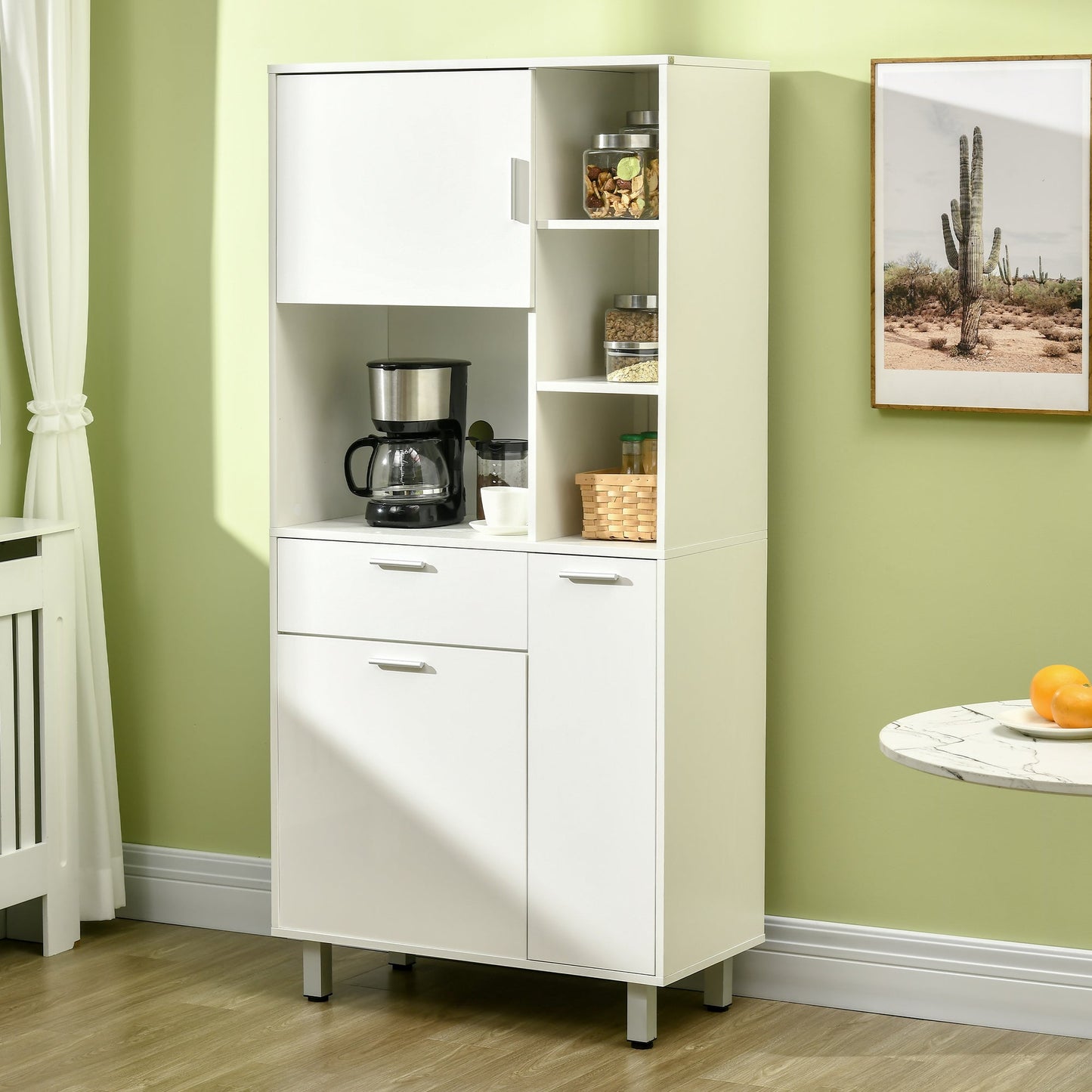 HOMCOM Kitchen Cupboard, Modern Kitchen Storage Cabinet with Shelves and Drawer, Free Standing Kitchen Units, 166Â cm, White