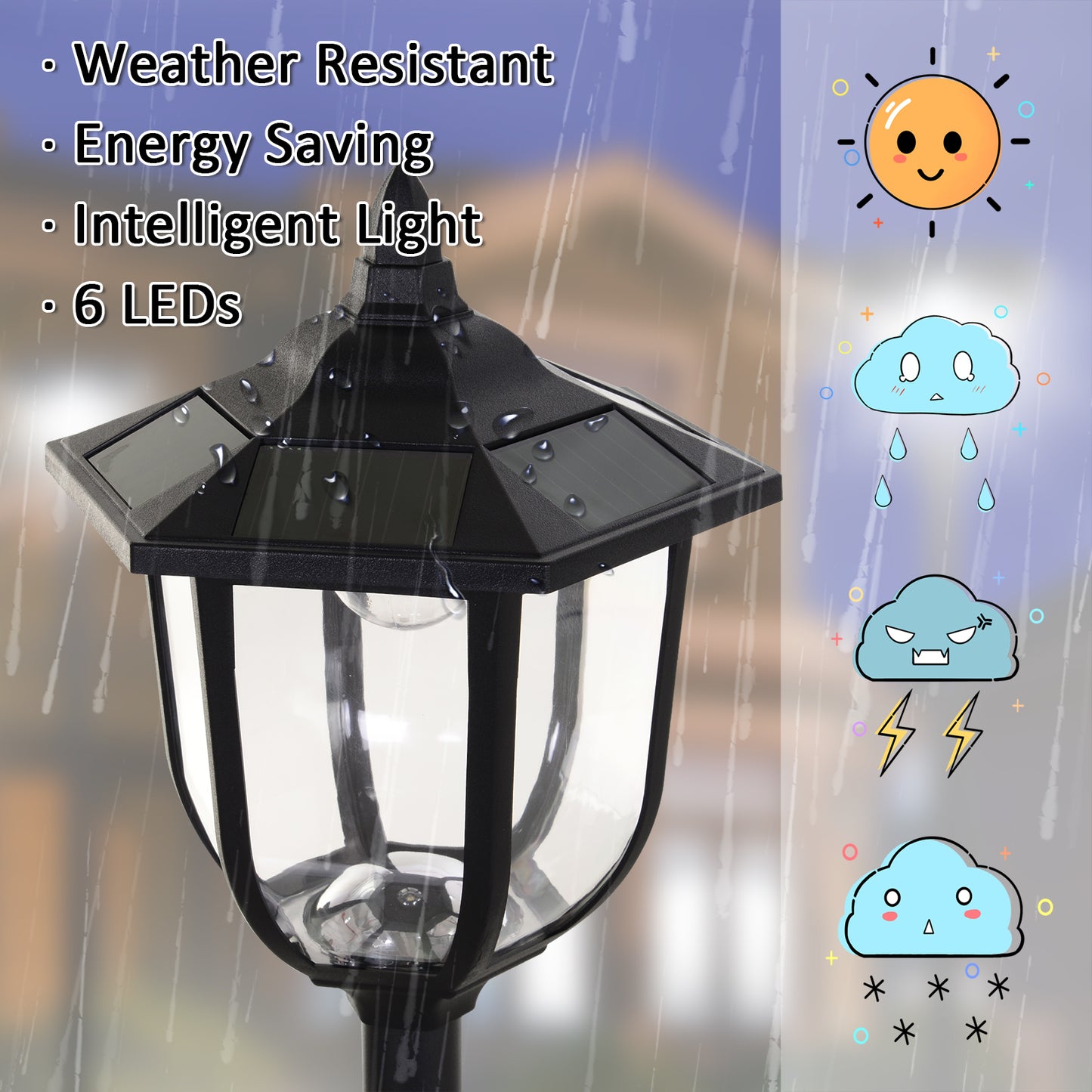 Outsunny Outdoor Garden Solar Post Lamp Czujnik światła Latarnia LED Słupek Ścieżka Latarka 1,77 m wysokości