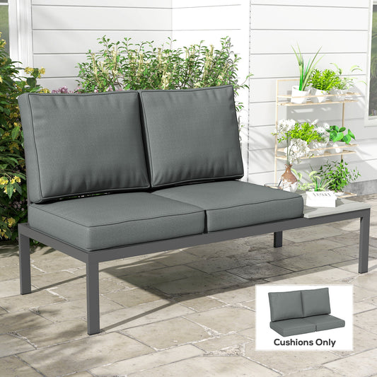 Outsunny 2 Seater Back and Seat Cushion Pillows Replacement, Patio Chair Cushions Set for Indoor Outdoor, Charcoal Grey