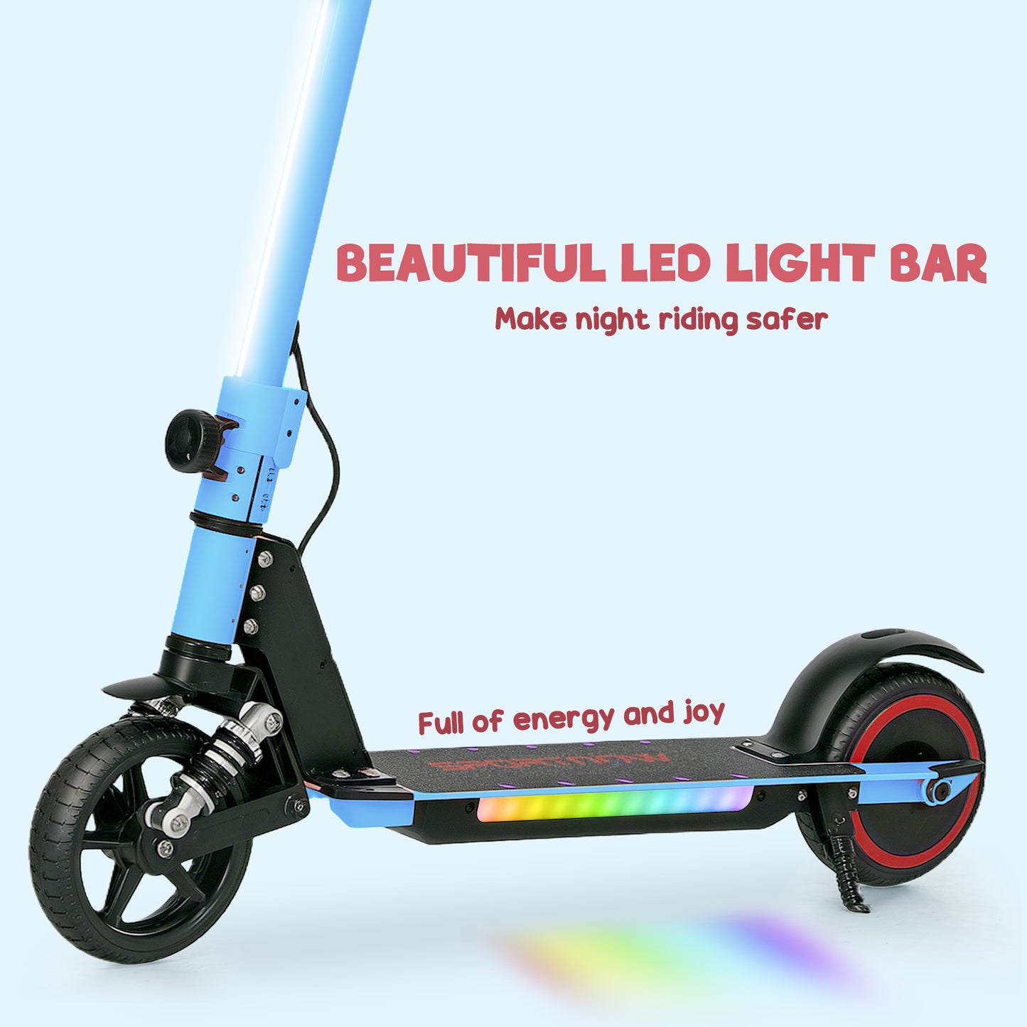 SPORTNOW Folding Electric Scooter for Kids, with Dual Brakes, Front Suspension, LED Colourful Lights, Blue