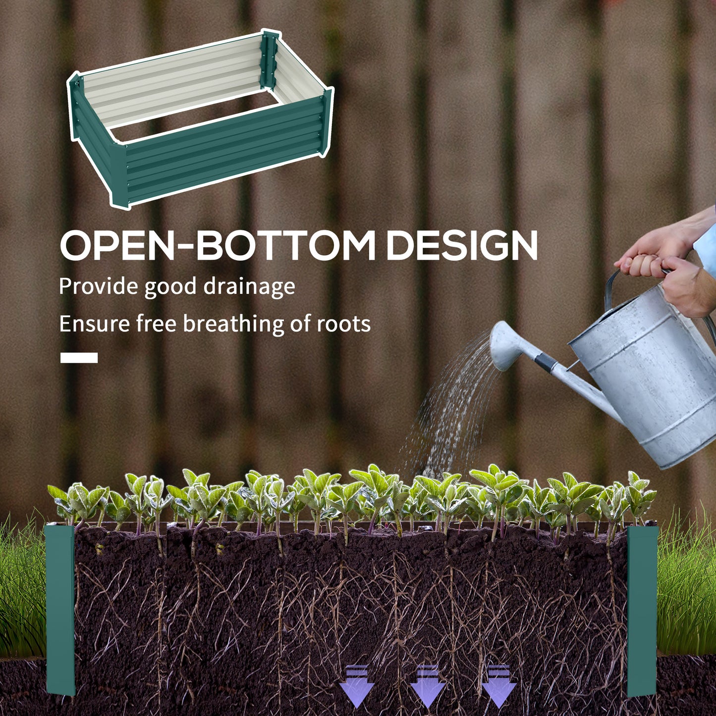 Outsunny Set of Two 100 x 60cm Steel Planter Boxes -Green